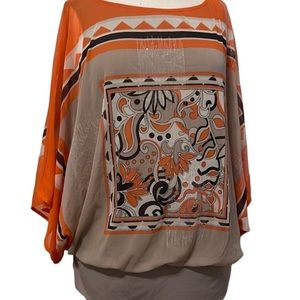 Alfani - Orange, Beige, Black Batwing Paisley Blouse - size XL